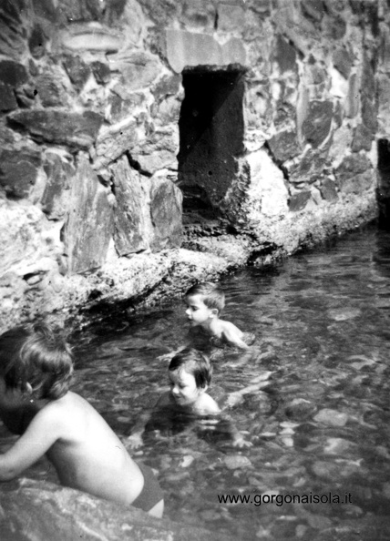 Dietro alla pescheria, dove adesso c'è la doccia e quella sorta di solarium
di pietre e cemento piuttosto scomodo,
c'era una volta, come si dice nelle favole, una spiaggetta di sassi come quella
che c'è sotto Torre Nova. Che era perfetta per noi ragazzini e per le mamme.
Di fianco c'era una specie di buca abbastanza grande e poco profonda che era perfetta per i bimbi piccoli:
è quella in foto. Primi anni '60.
Io ed altri bimbi nella vasca della spiaggetta.jpg
